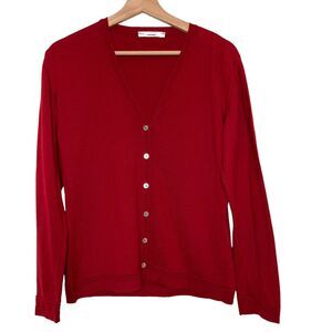 HIRSCH 100% Merino Wool Red Sweater Vintage Cardigan Size 40 Or Medium